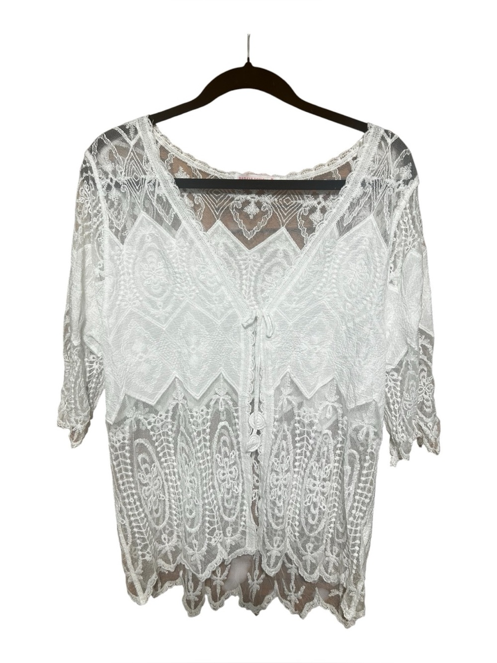 Parami Design Boho Romantic Lace Tie-Front Cardigan Blouse White Medium